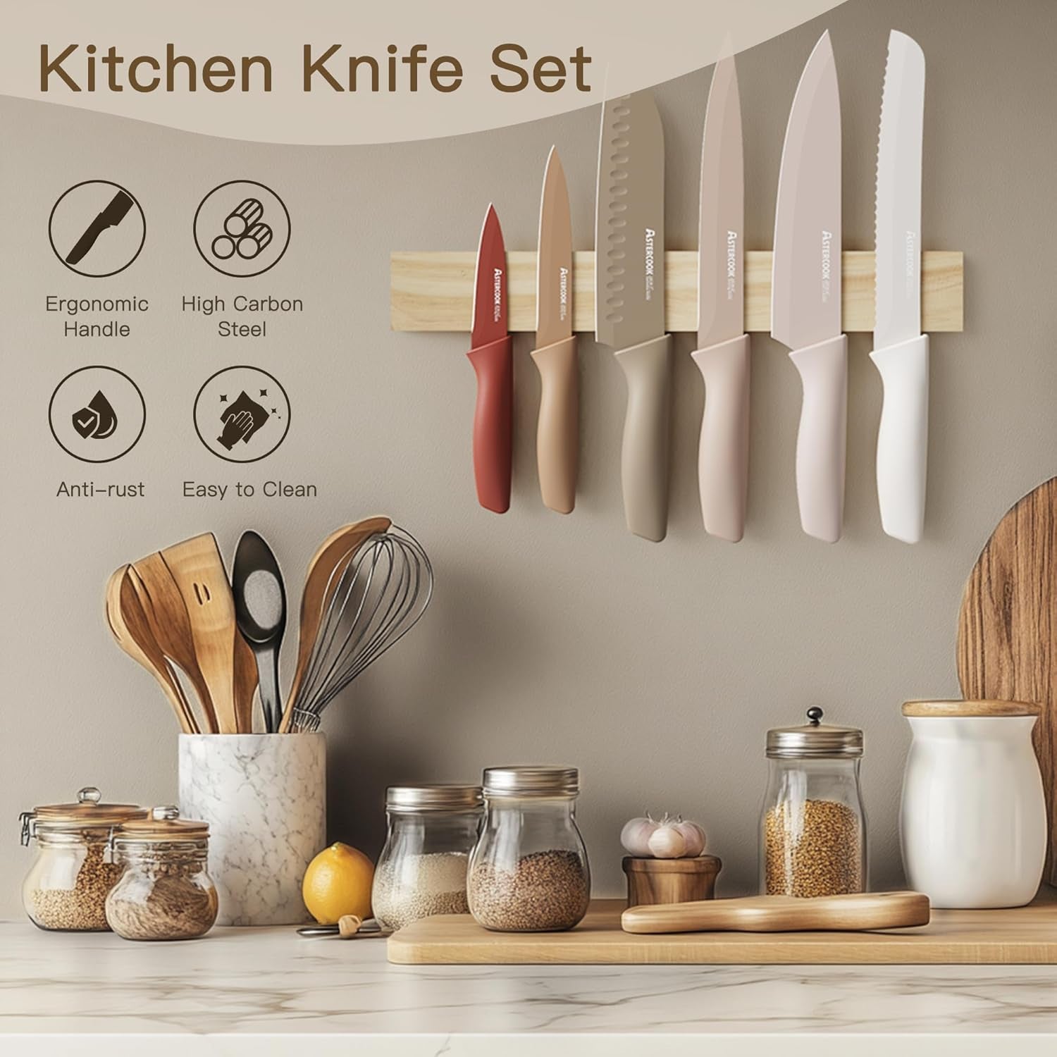 Premium 13-Piece Stainless Steel Knife Set - Rust-Resistant, Dishwasher Safe with Blade Guards - Ideal Gift for Home Chefs