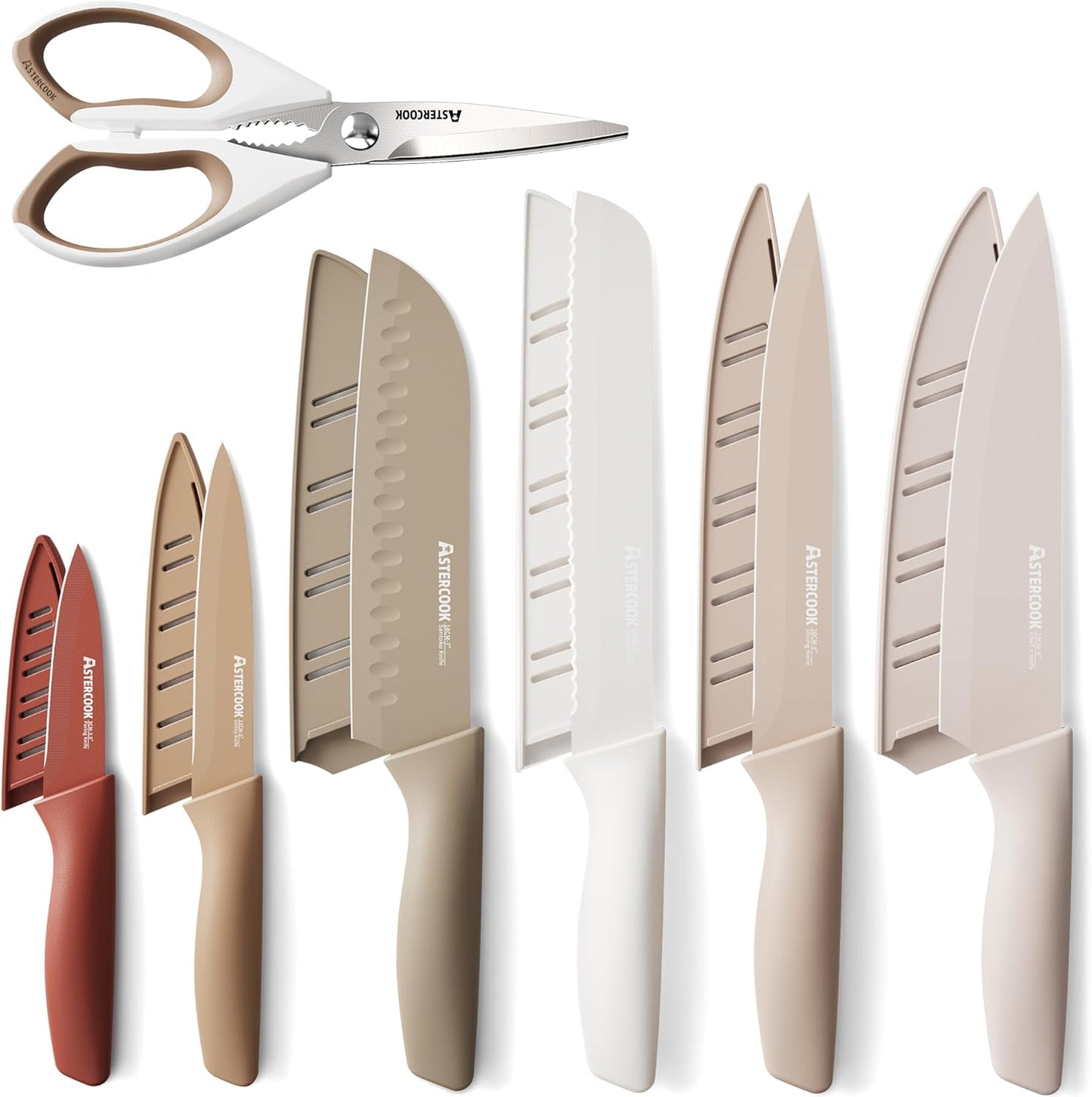 Premium 13-Piece Stainless Steel Knife Set - Rust-Resistant, Dishwasher Safe with Blade Guards - Ideal Gift for Home Chefs